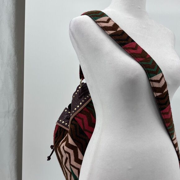 Free People Zola Tapestry Sling Bag, Crossbody Chevron Striped Boho Studded, 19" - Picture 8 of 11